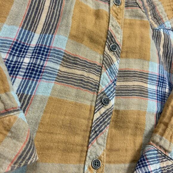 Anthro Cloth & Stone Button Up Collared Shirt Plaid Flannel Style Brown Blue XS - Picture 6 of 8
